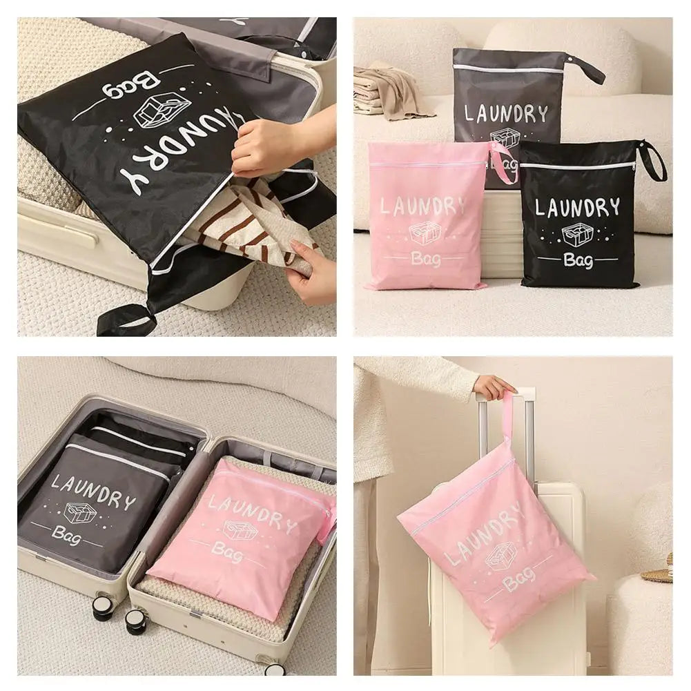Waterproof travel laundry bag, wet and dry clothing organizer with zipper and shoulder strap, portable storage bag