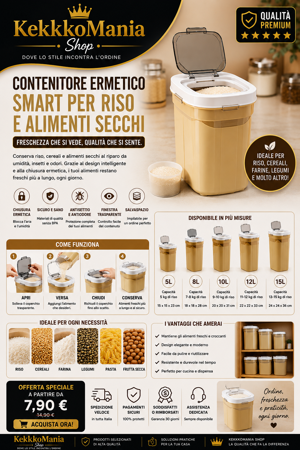 Hermetic Food Container – Space-Saving Jar for Rice, Pasta, Cereals, and Flour