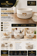 Cesto portaoggetti in corda di cotone con manici – Organizer decorativo per cameretta, bagno e casa