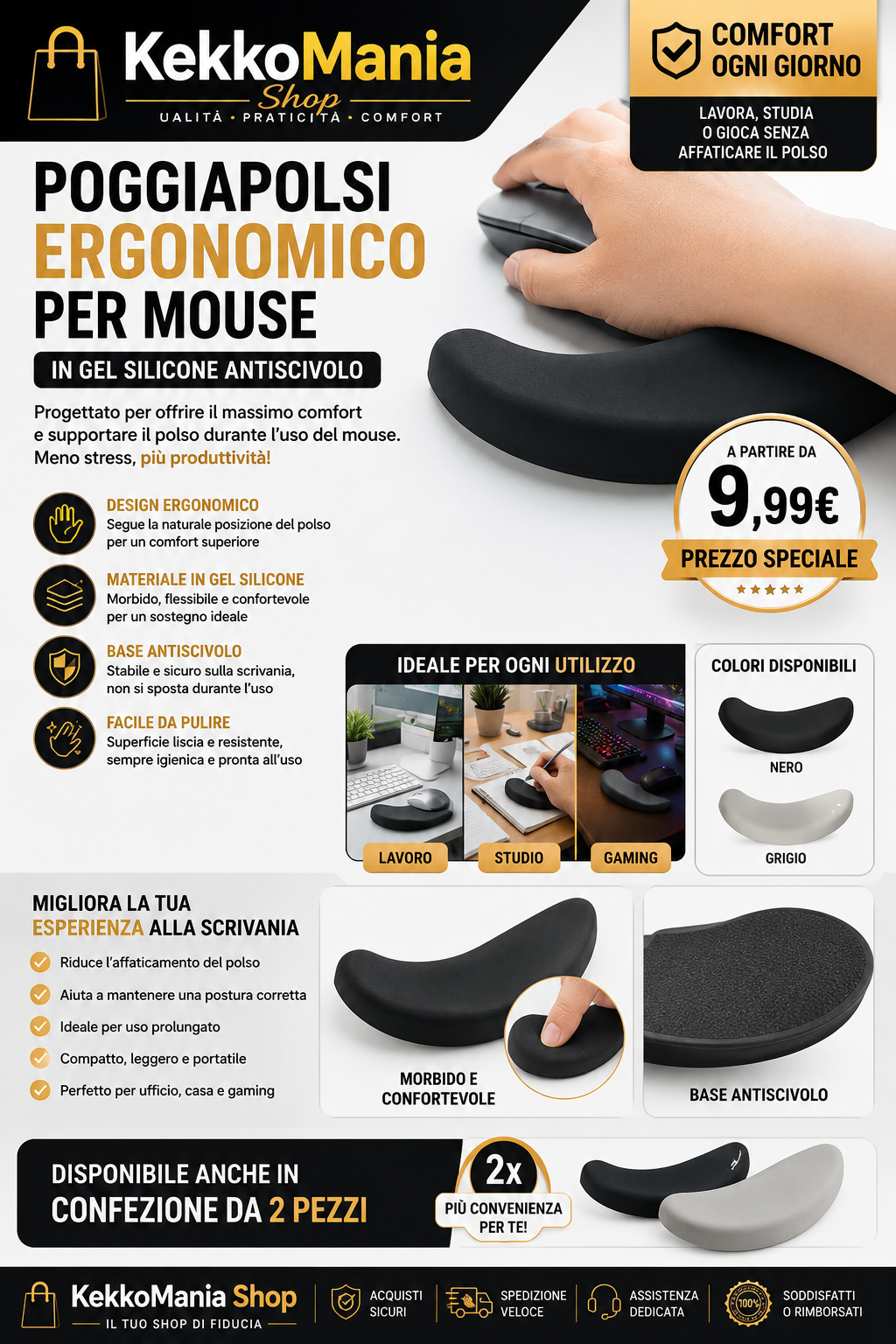 Ergonomic Silicone Gel Non-Slip Mouse Wrist Rest | KekkoMania Shop