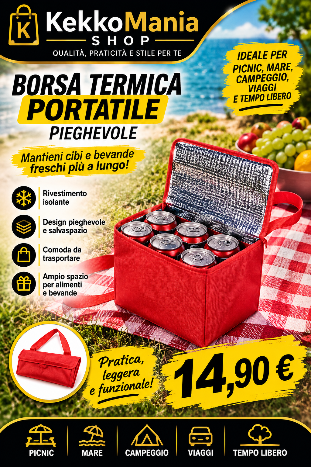 KekkoMania Shop – Portable Foldable Thermal Bag for Picnics and Leisure