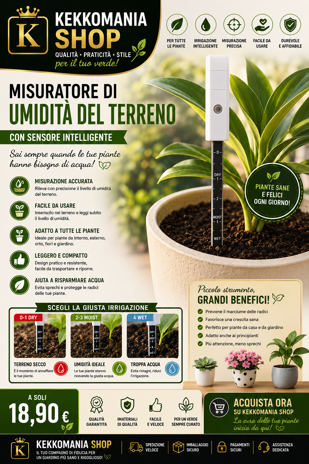 KEKKOMANIA SHOP Soil Moisture Meter – Sensor for Plants and Garden