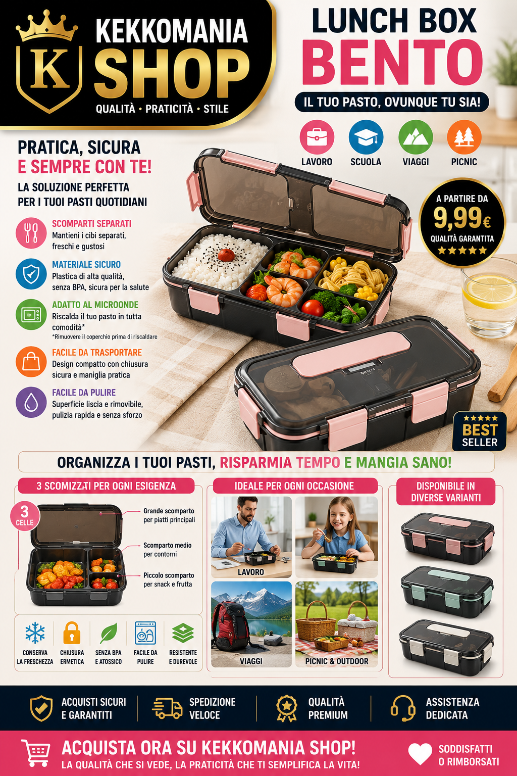 Multi-compartment Bento Lunch Box with Lid – Lunch Container for Work, School, and Travel | KEKKOMANIA SHOP