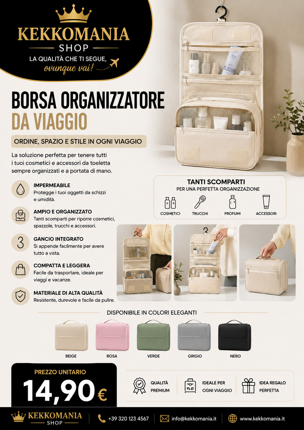 Borsa Organizer da Viaggio Impermeabile per Cosmetici e Accessori