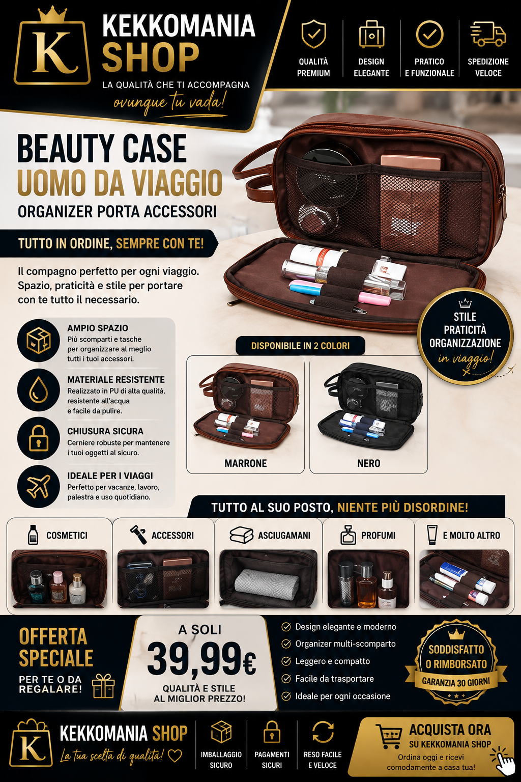 KEKKOMANIA SHOP – Beauty Case da Viaggio Uomo Organizer Porta Accessori