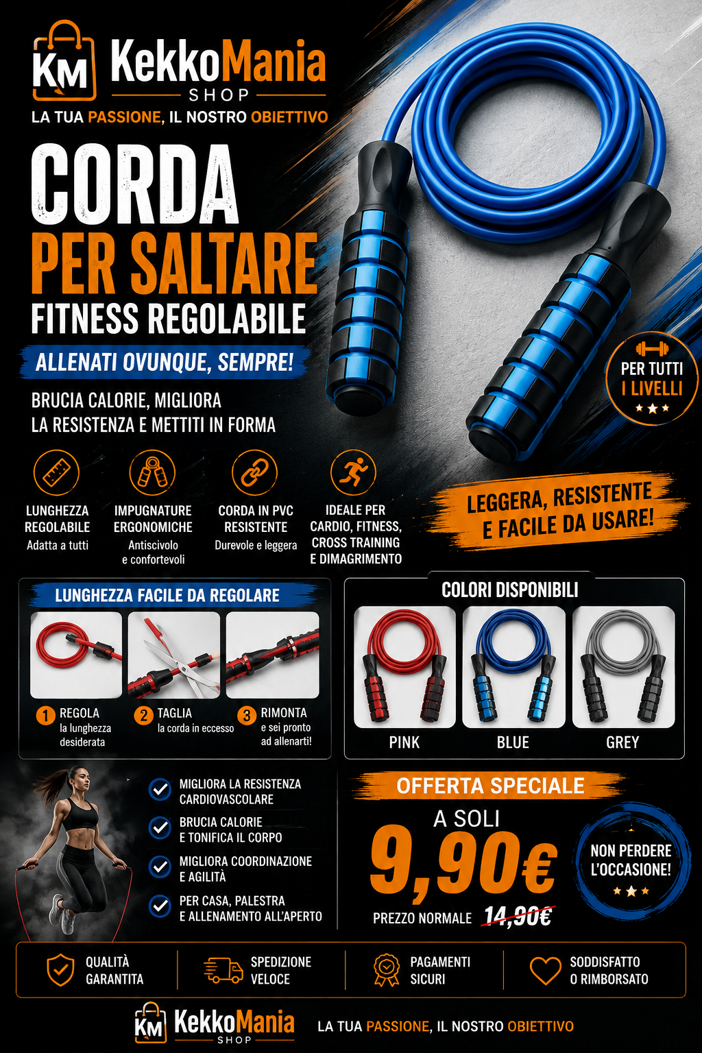 KekkoMania Shop – Corda per Saltare Fitness Regolabile 6 mm