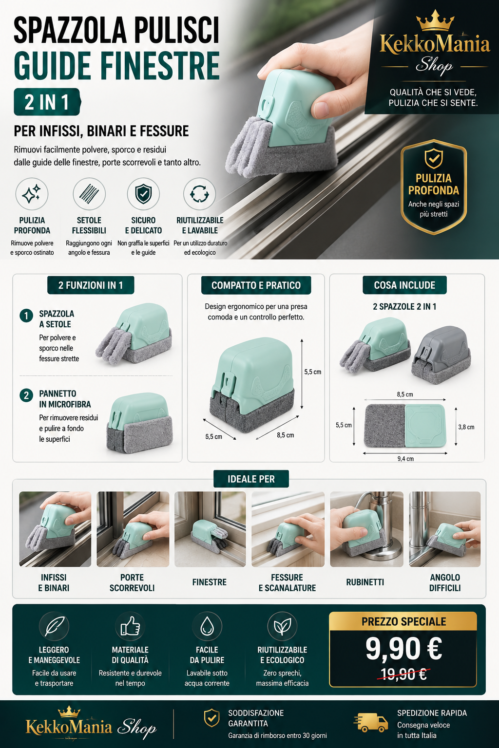 2-in-1 Window Track Cleaning Brush – For Frames, Tracks, and Crevices