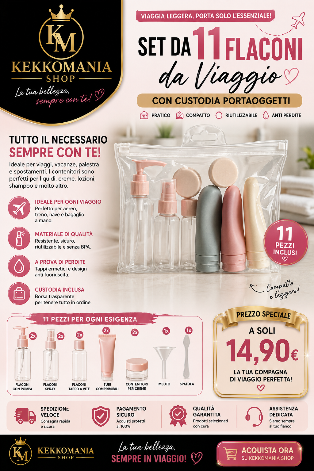 KekkoMania Shop – 11-Piece Travel Bottle Set with Case