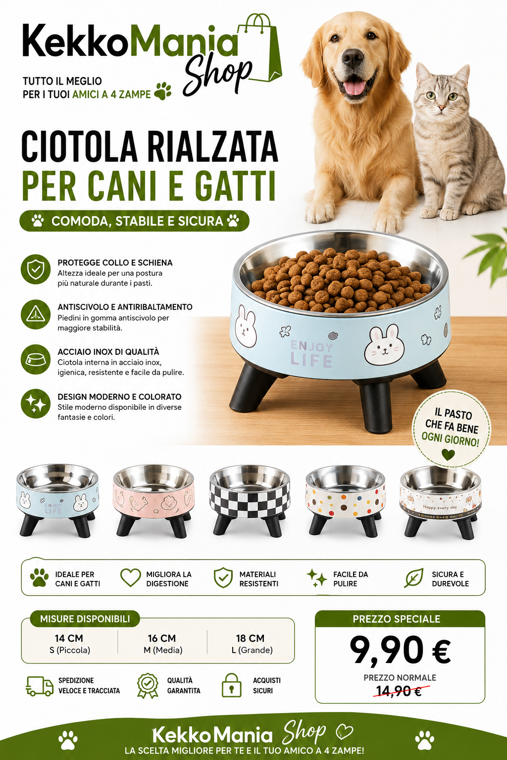 Elevated Non-Slip Stainless Steel Bowl for Dogs and Cats – KekkoMania Shop