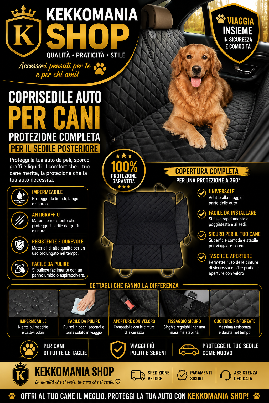KEKKOMANIA SHOP – Waterproof Car Seat Cover for Dogs, Rear Seat Protection