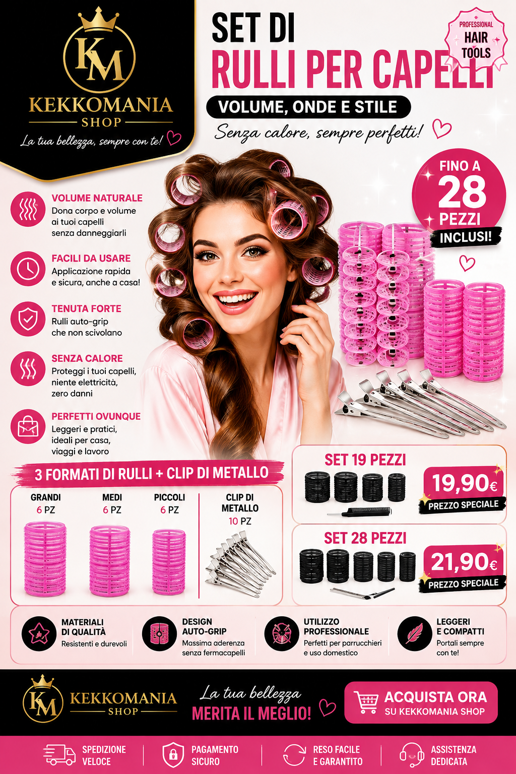 KekkoMania Shop – Hair Rollers Set Auto-Grip 19/28 Pieces