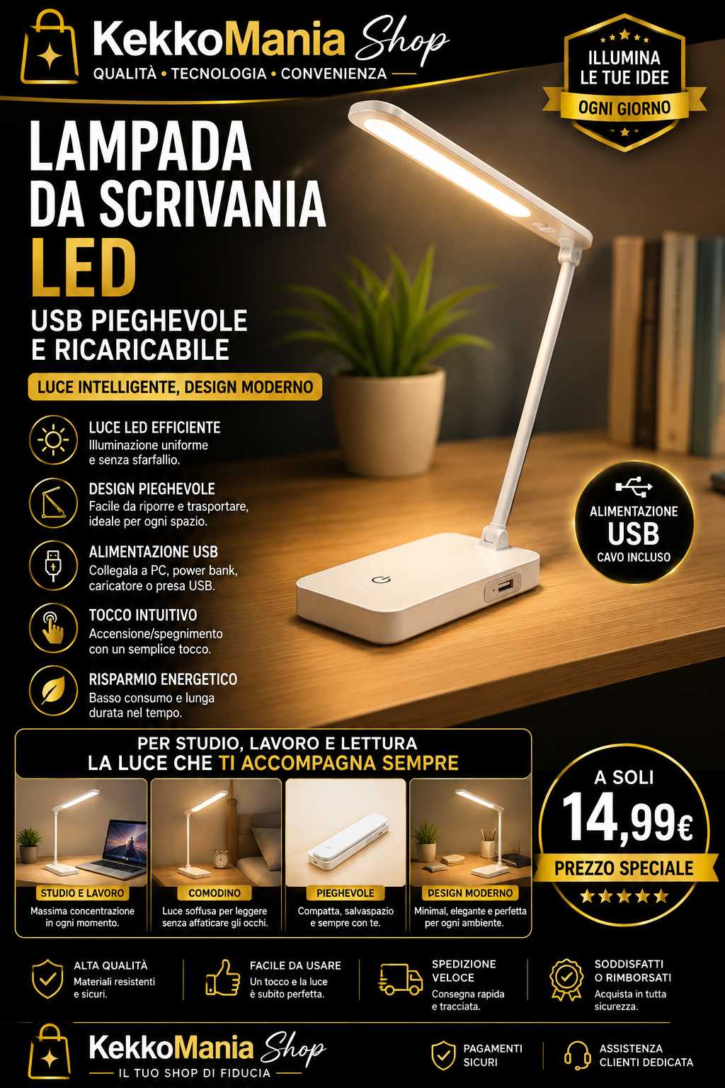 Rechargeable and Foldable USB LED Desk Lamp | KekkoMania Shop