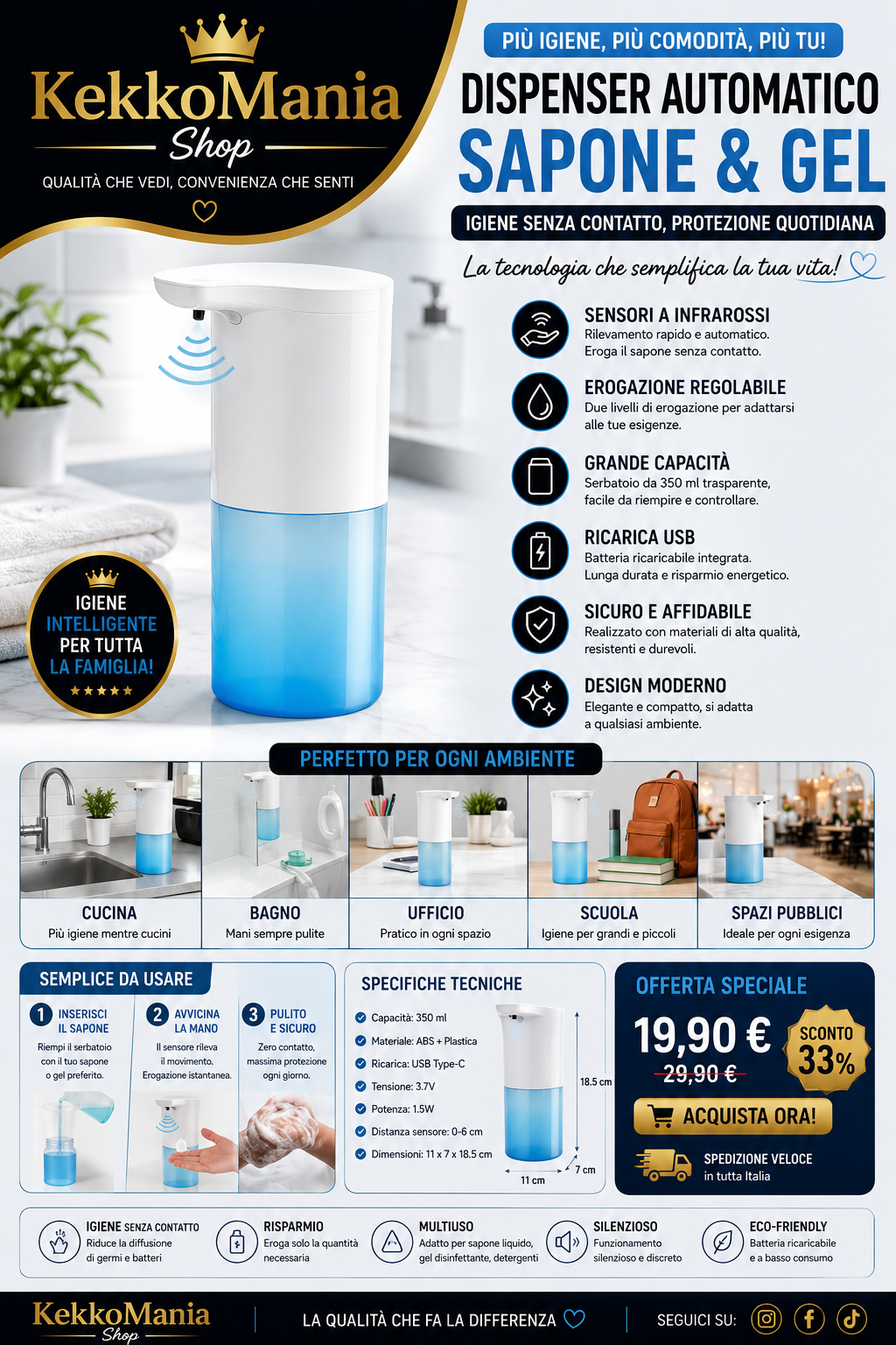 Automatic Soap Dispenser with Sensor – USB Rechargeable