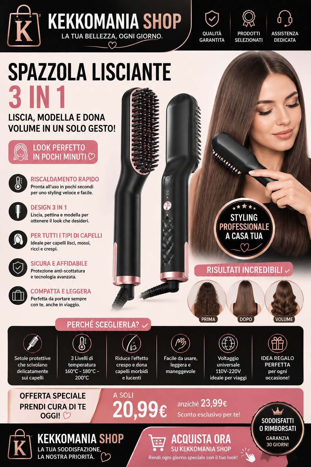 KEKKOMANIA SHOP – 3-in-1 Hair Straightening Brush
