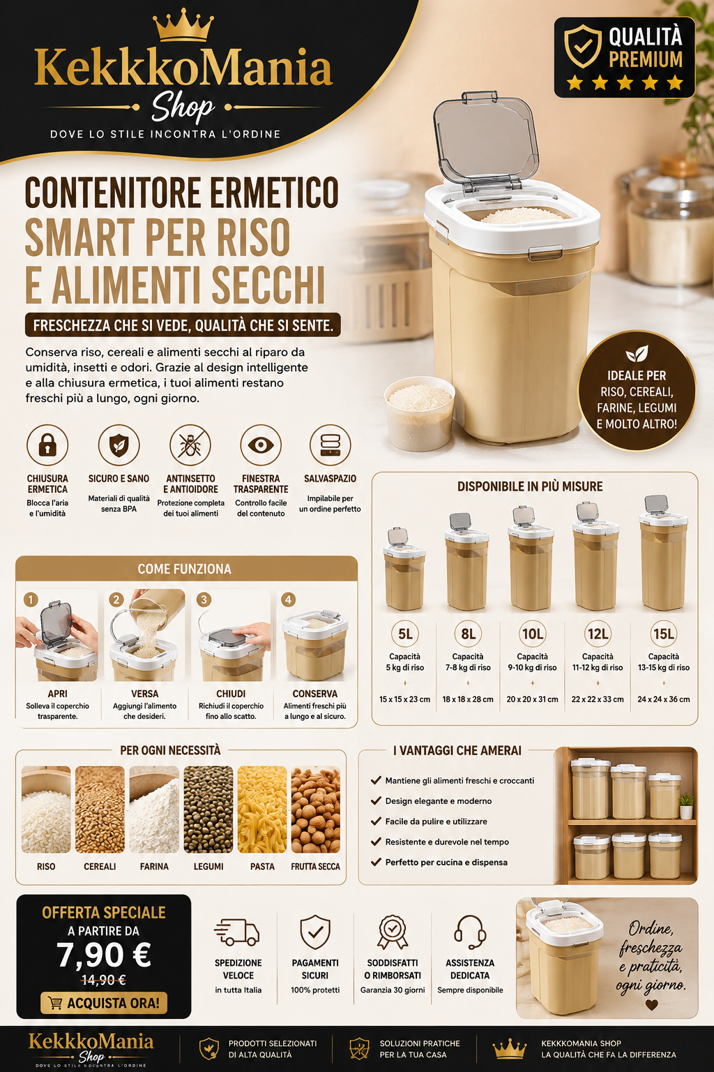 Hermetic Container for Powdered Milk and Food – With Dispenser, 3 Sizes Available