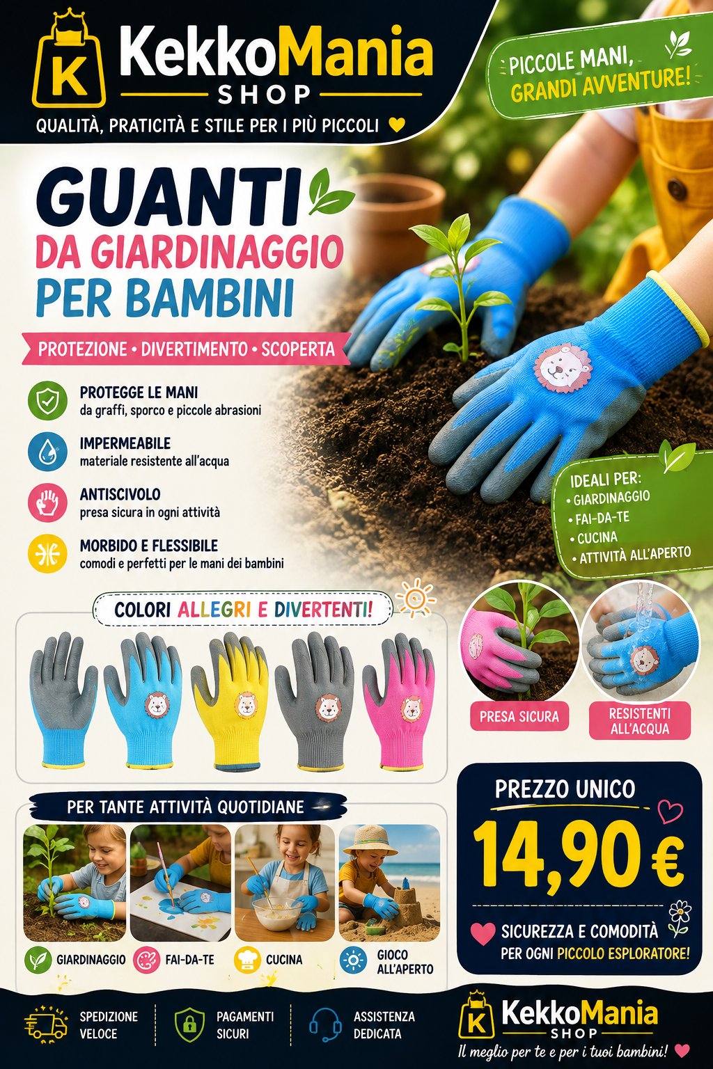 Children's Gardening Gloves – Non-Slip and Waterproof Protection | KekkoMania SHOP