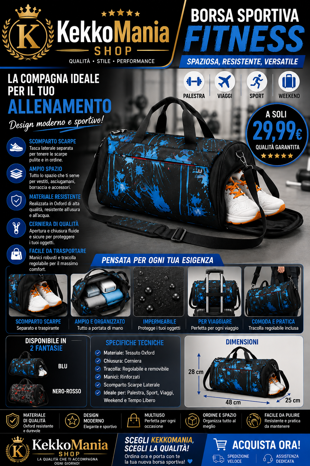 Fitness Housewife Sports Bag - Gym and Travel Duffel with Shoe Compartment