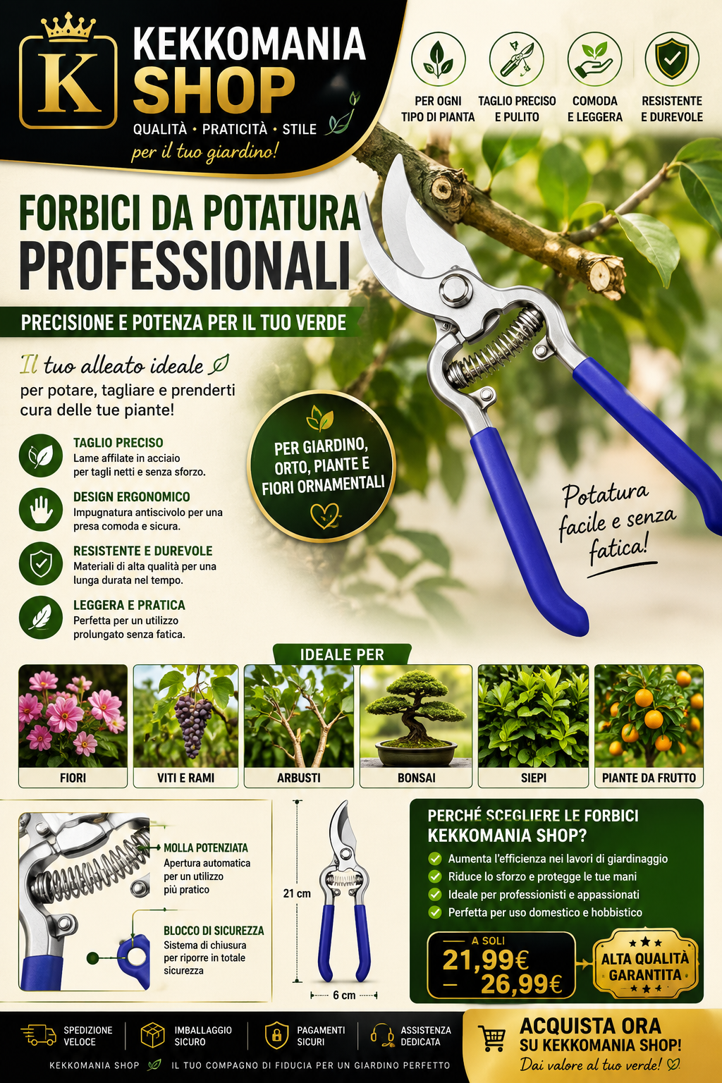 Professional Pruning Shears KEKKOMANIA SHOP – Ergonomic Garden Shears