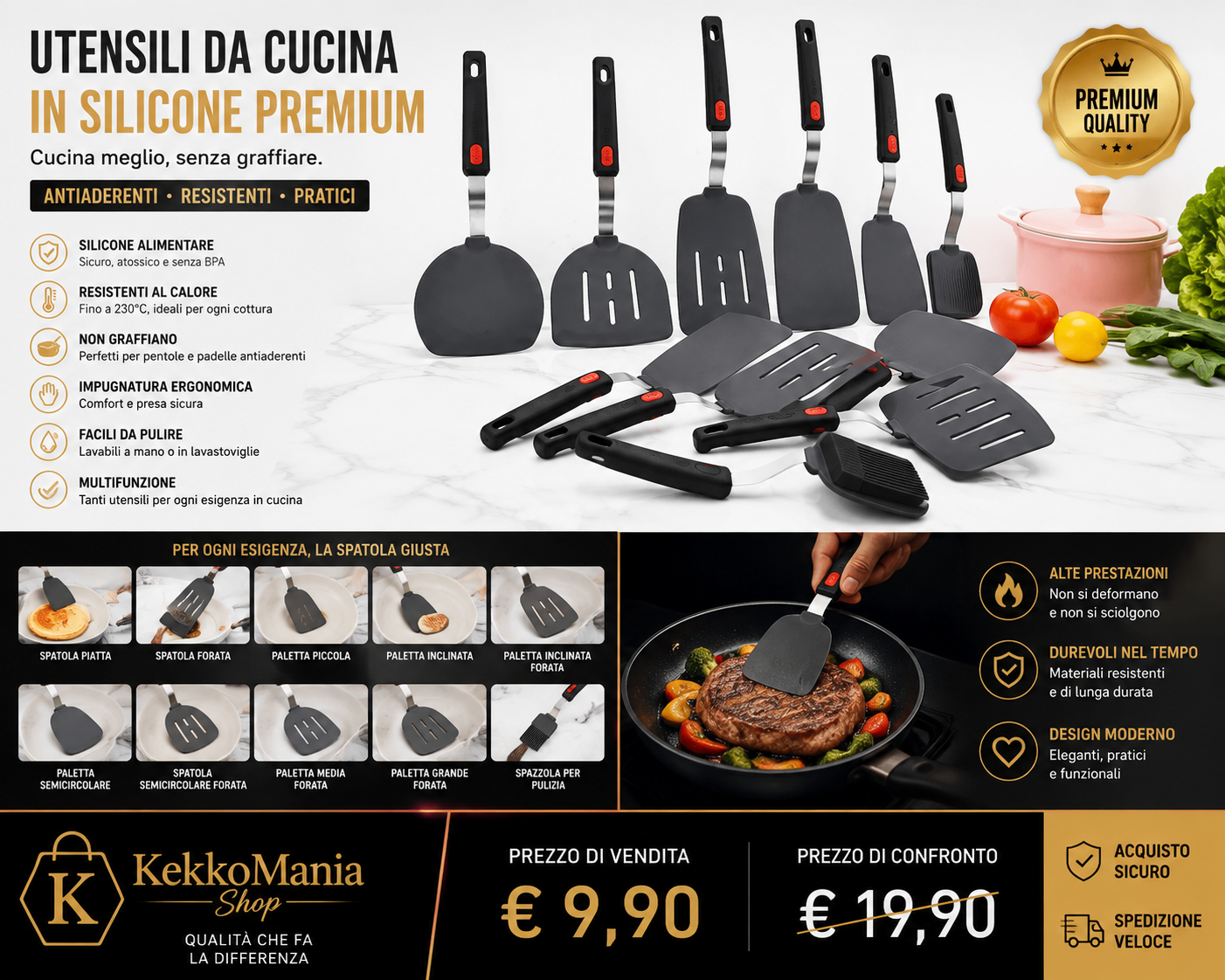 Premium Silicone Kitchen Utensils – Heat-Resistant Non-Stick Spatulas and Turners