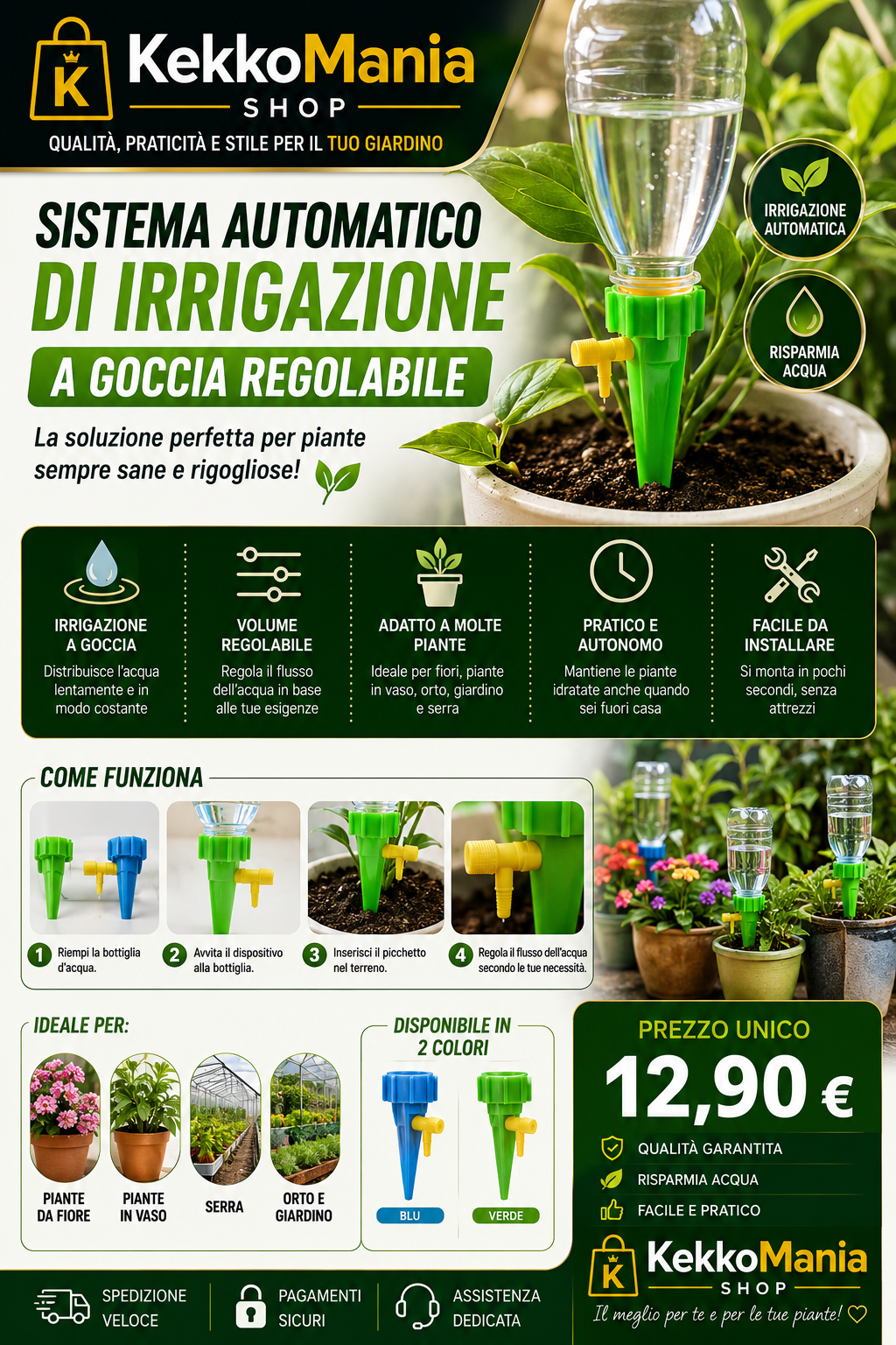 KekkoMania Shop – prenditi cura delle tue piante con un'irrigazione semplice e costante. 🌱💧