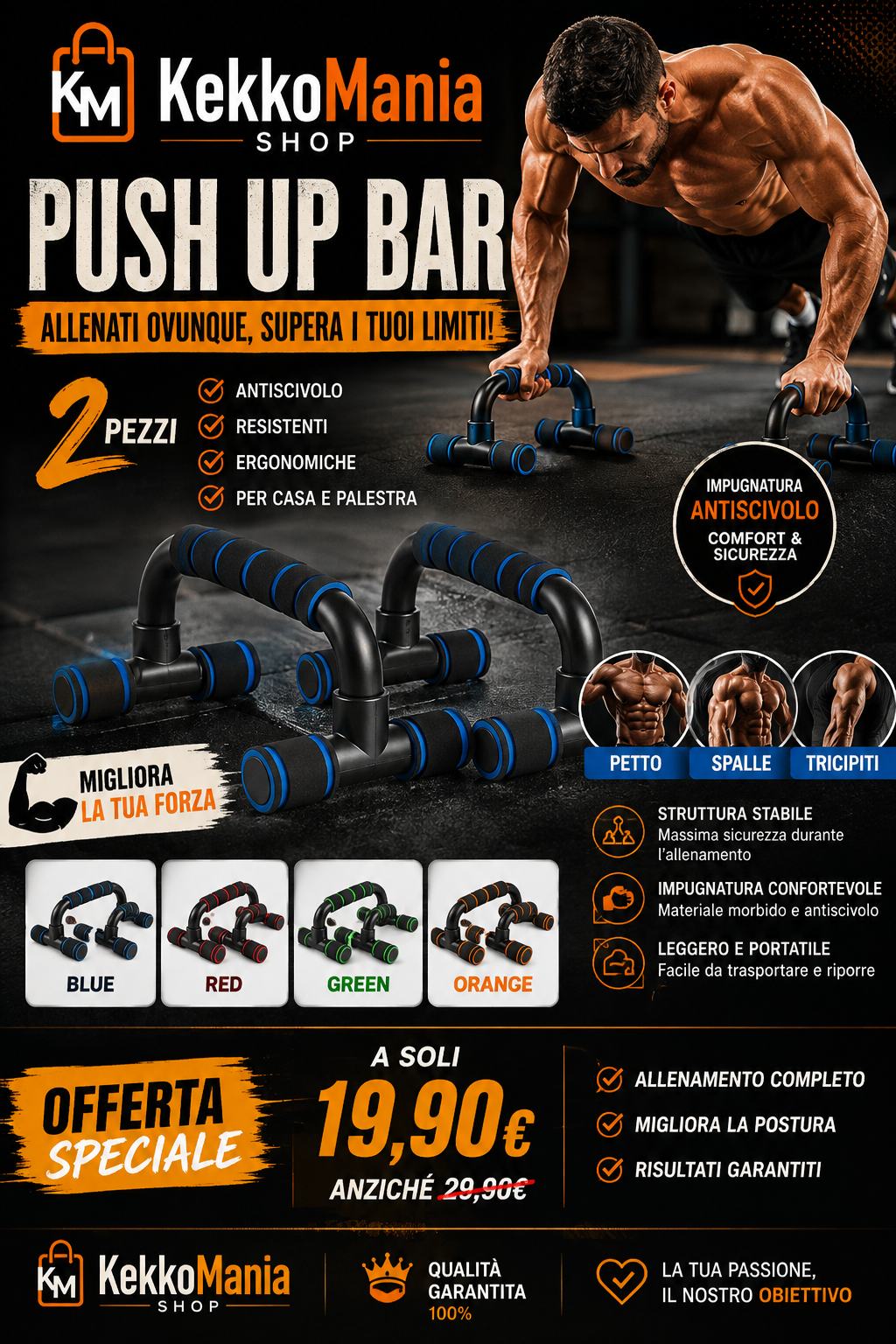 KekkoMania Shop – Maniglie Push Up 2 Pezzi Antiscivolo per Allenamento Fitness