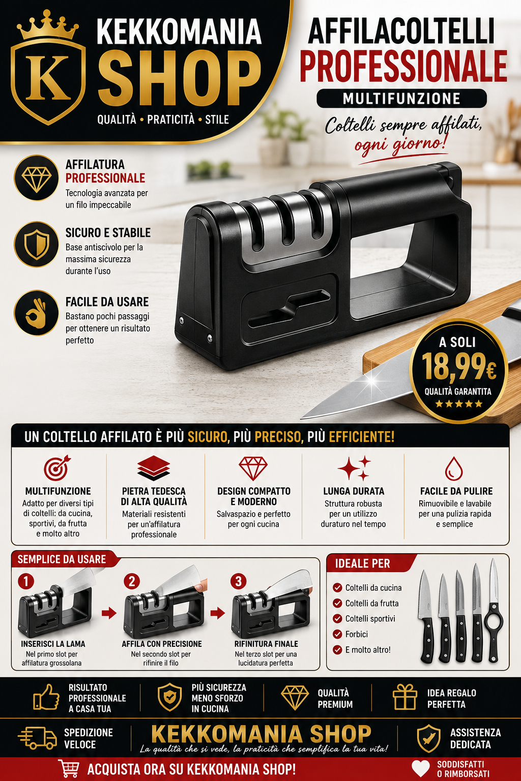 Affilacoltelli Professionale Multifunzione – Affilatore da Cucina | Kekkomania Shop