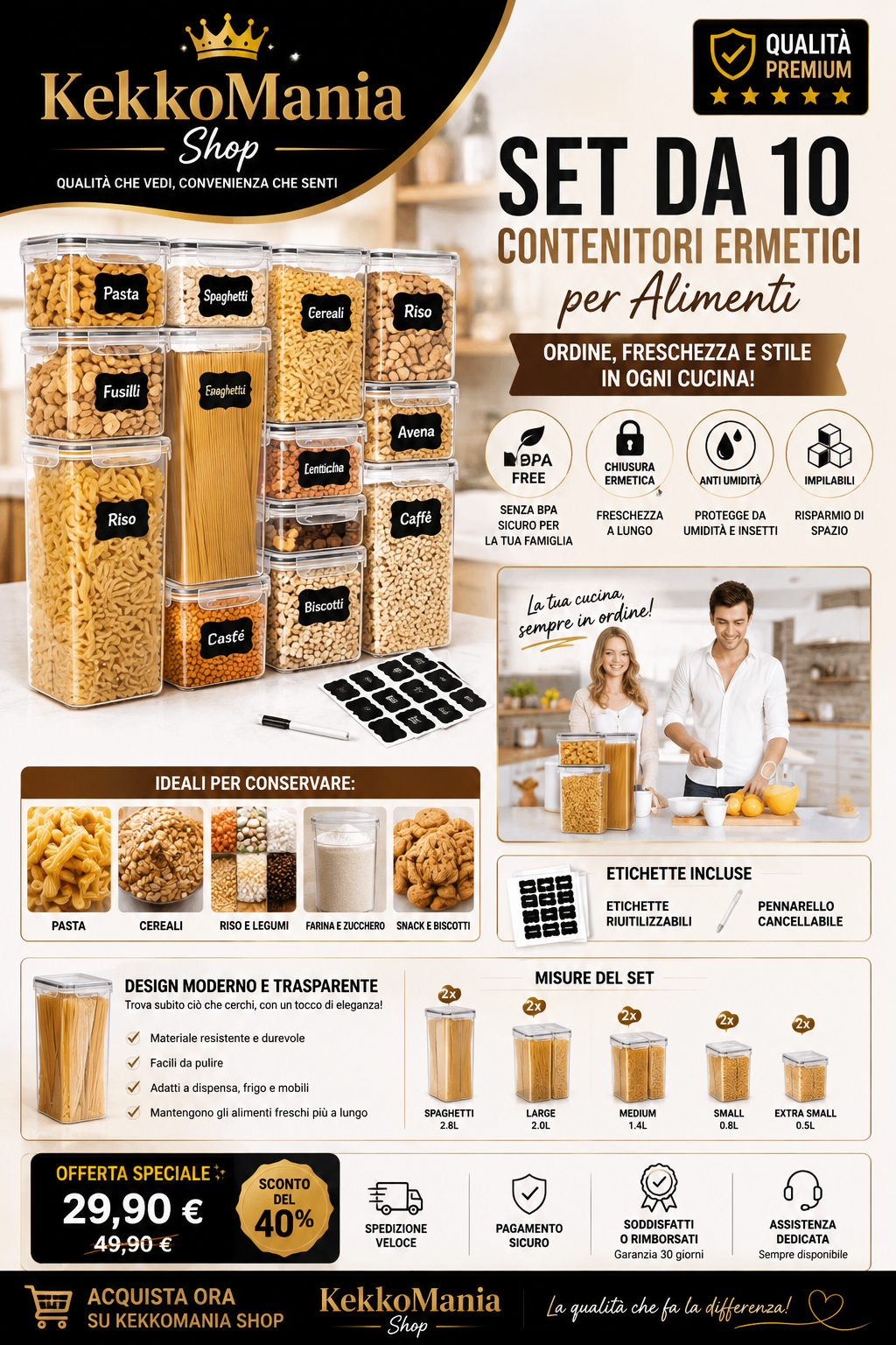 10-Piece Airtight Food Storage Container Set - BPA-Free Kitchen Organizer with Labels