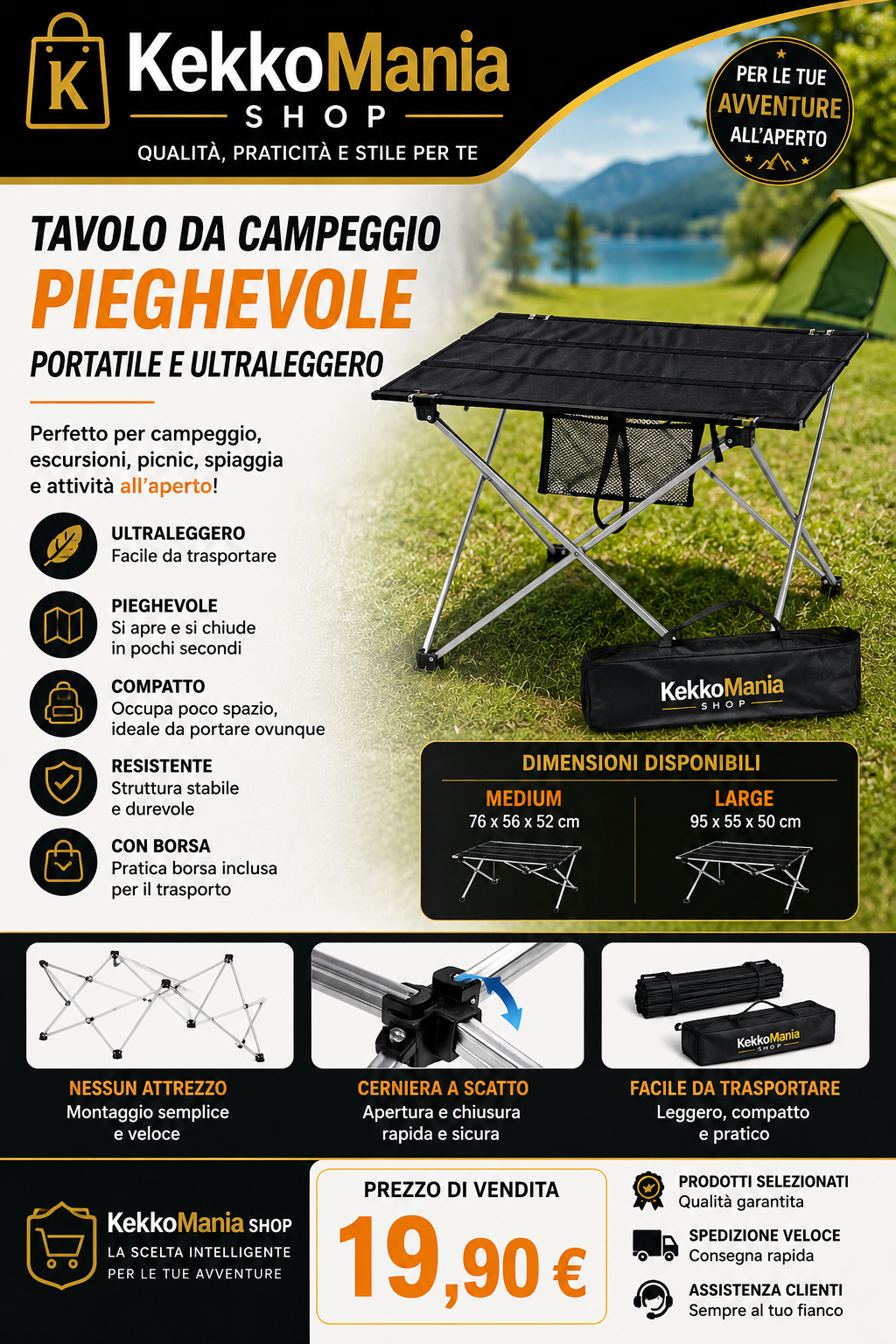 KekkoMania Shop – Tavolo da Campeggio Pieghevole Portatile Ultraleggero