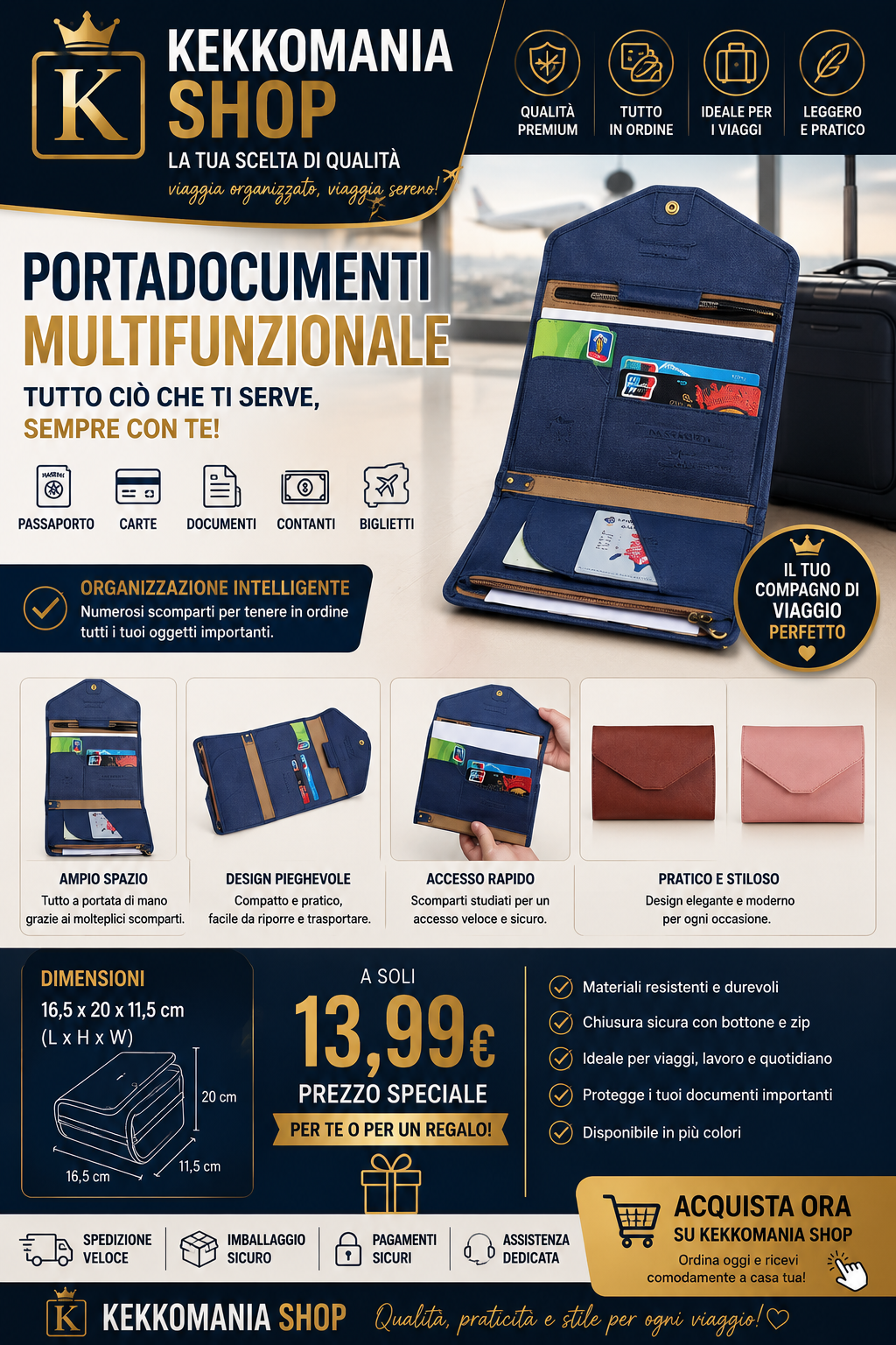KEKKOMANIA SHOP – Multifunctional Travel Document Holder with Passport, Card and Document Holder