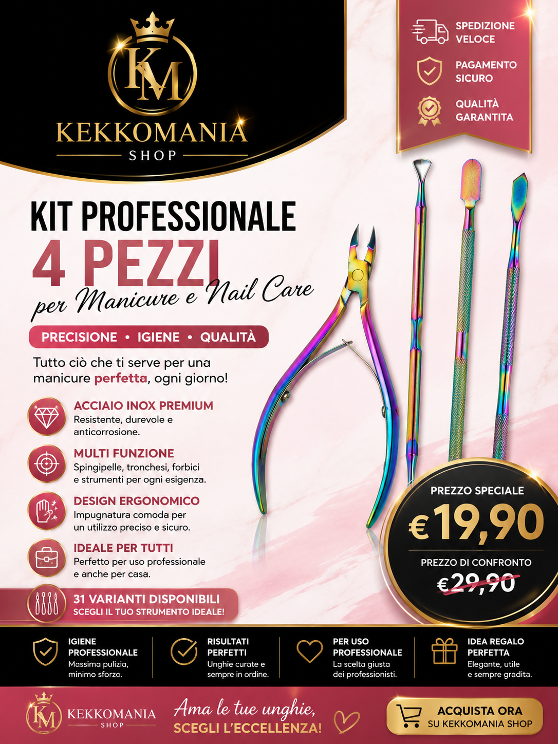 KekkoMania Shop – Professional 4-Piece Manicure and Nail Care Kit