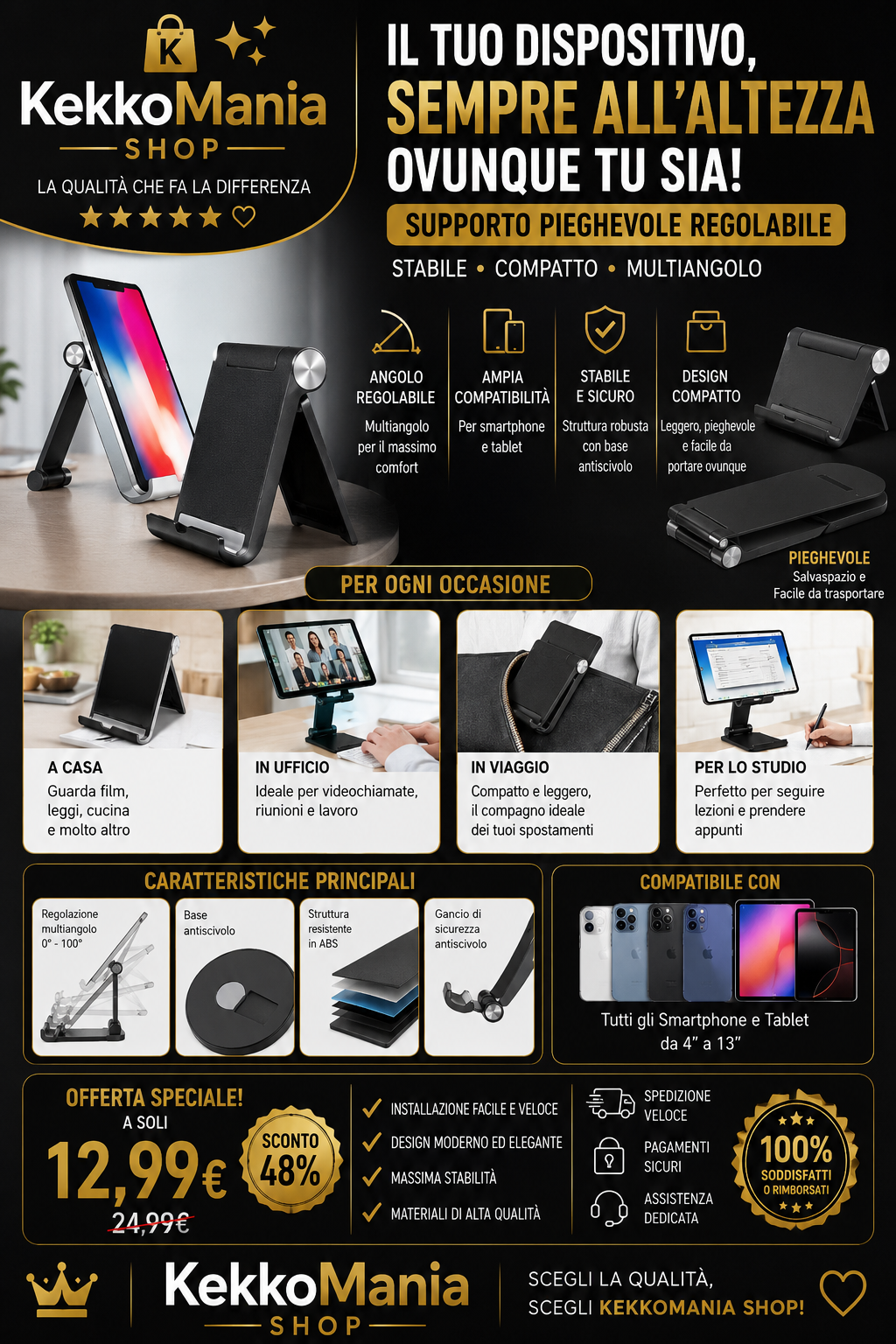 Foldable Desktop Phone and Tablet Stand