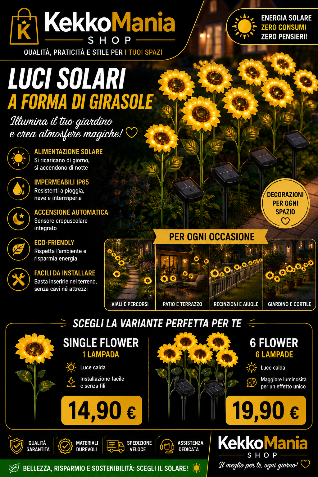 LED Solar Sunflower Garden Lights – Impermeable Outdoor Decoration | KekkoMania Shop