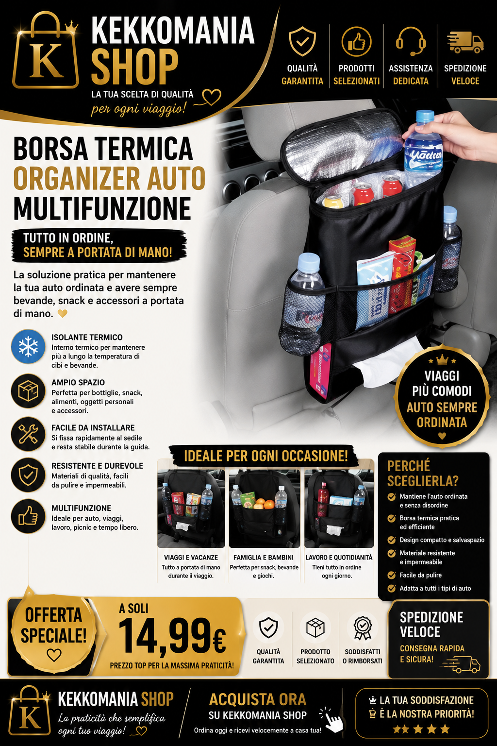 KEKKOMANIA SHOP – Borsa Termica Organizer Multifunzione per Auto