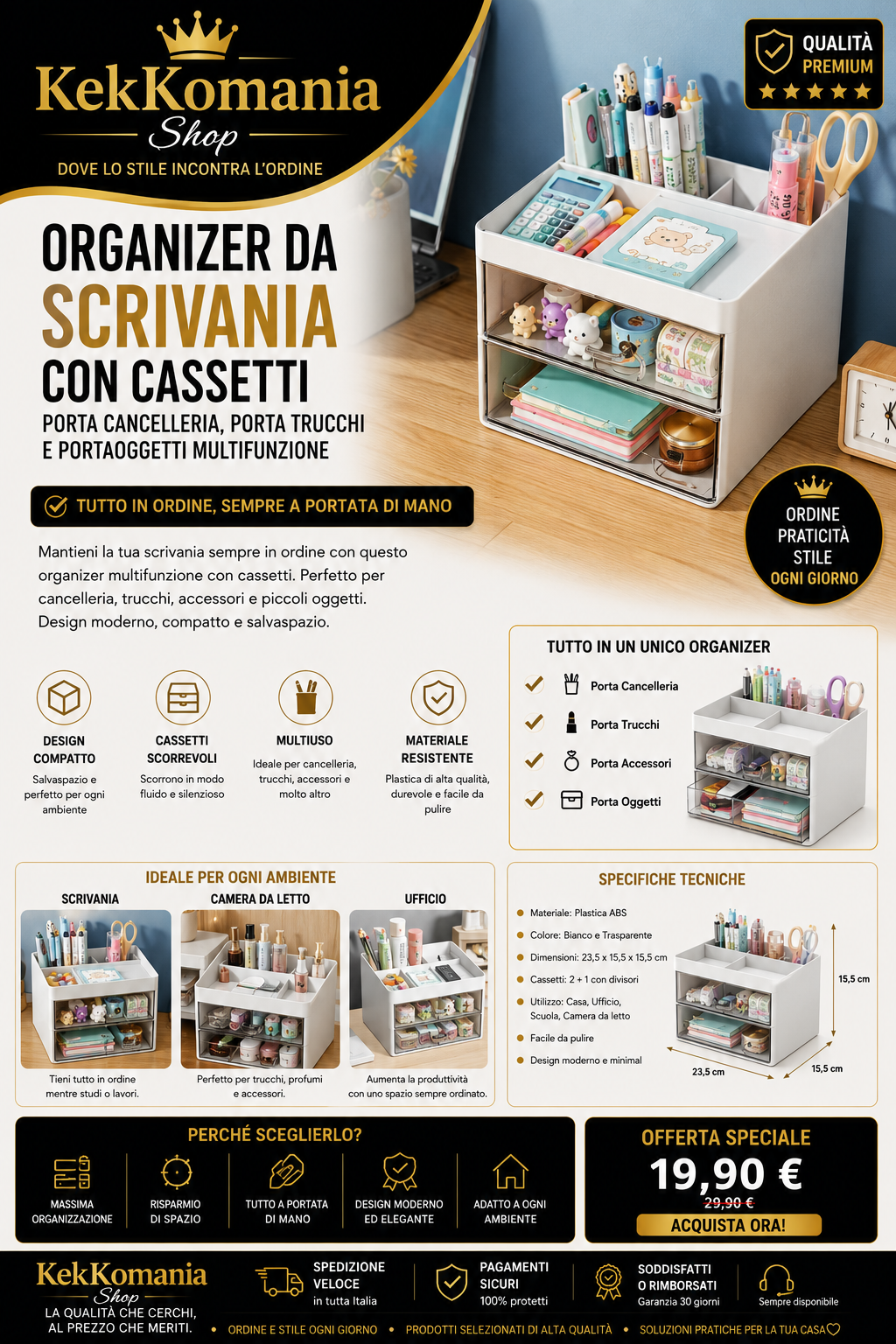 Desk Organizer with Drawers - Stationery Holder, Makeup Holder and Multifunctional Storage Box