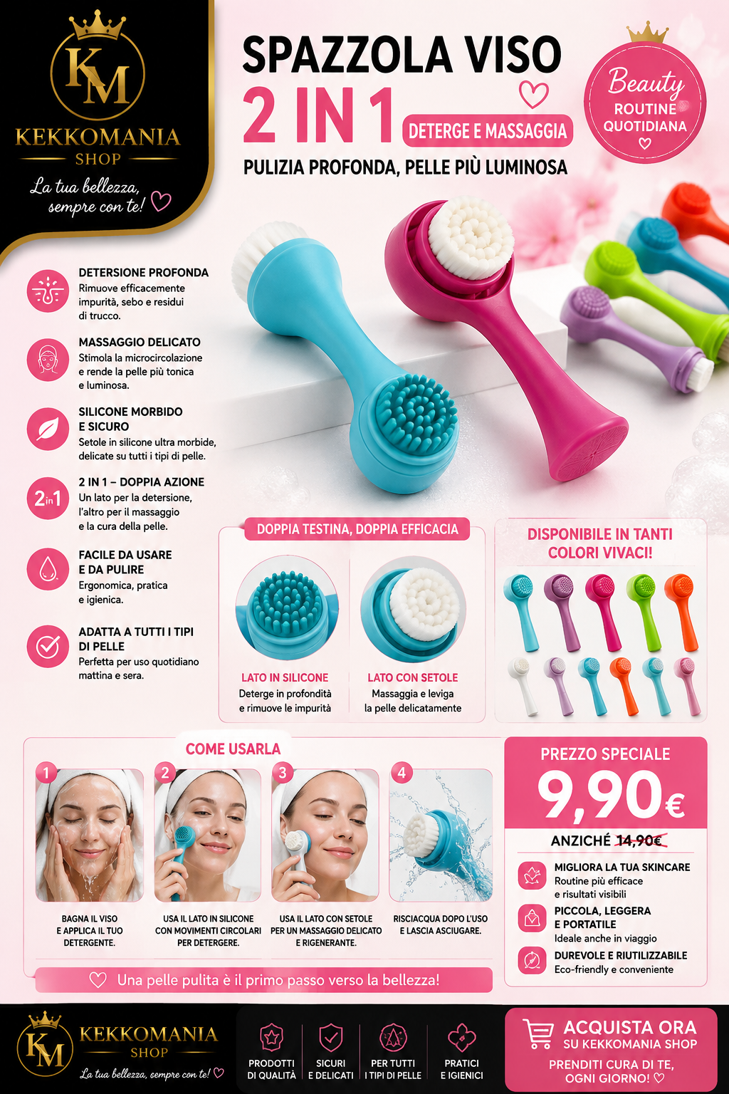 KEKKOMANIA SHOP – 2-in-1 Silicone Facial Cleansing and Massage Brush
