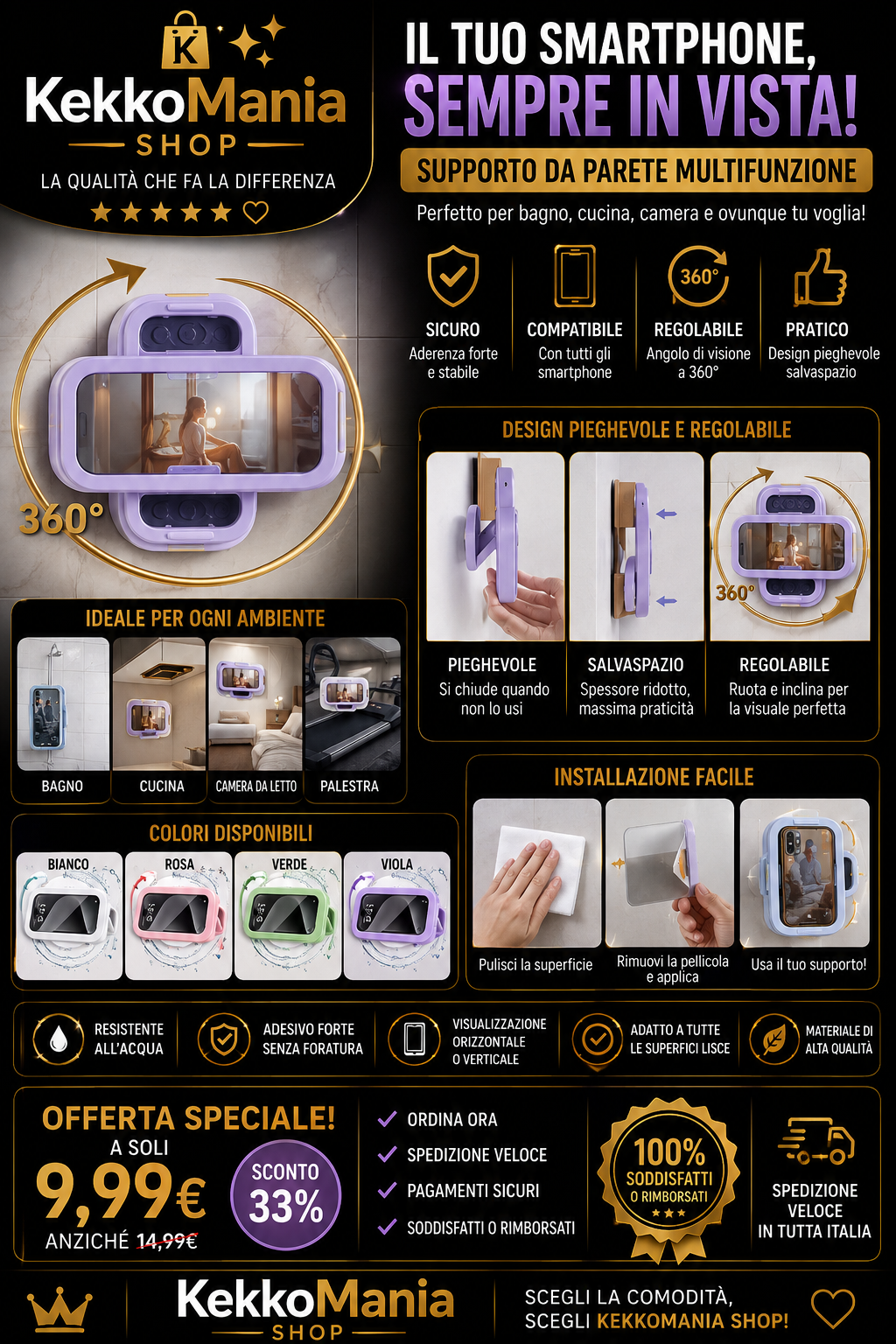Waterproof Shower Phone Holder - 360° Rotation