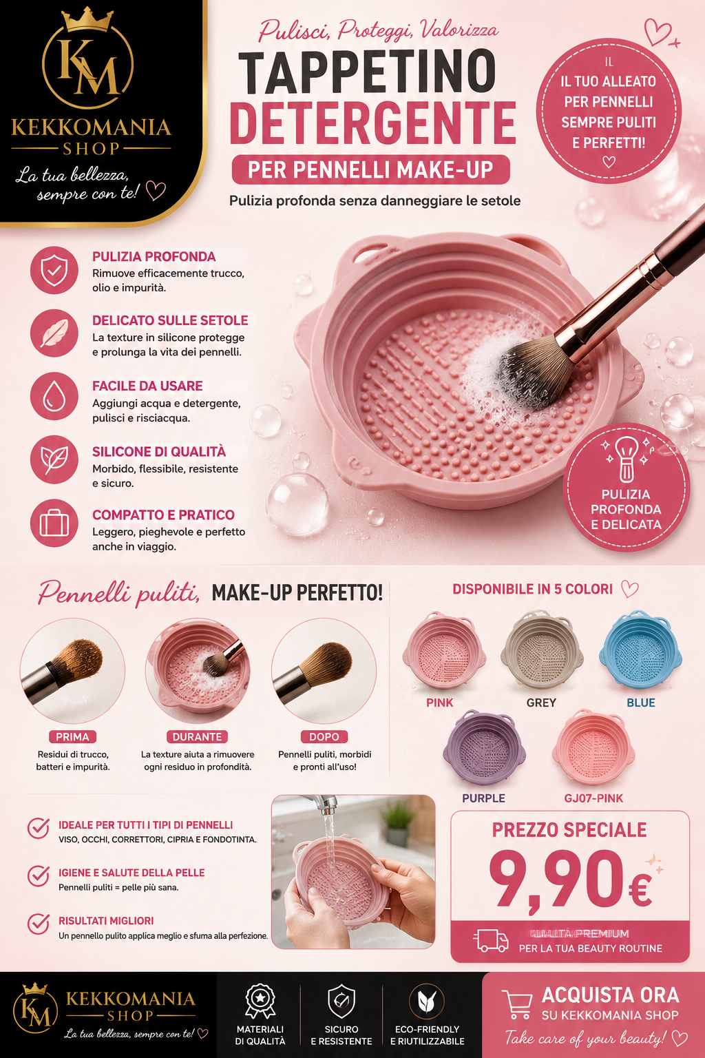 KEKKOMANIA SHOP – Tappetino Detergente in Silicone per Pennelli Make-Up
