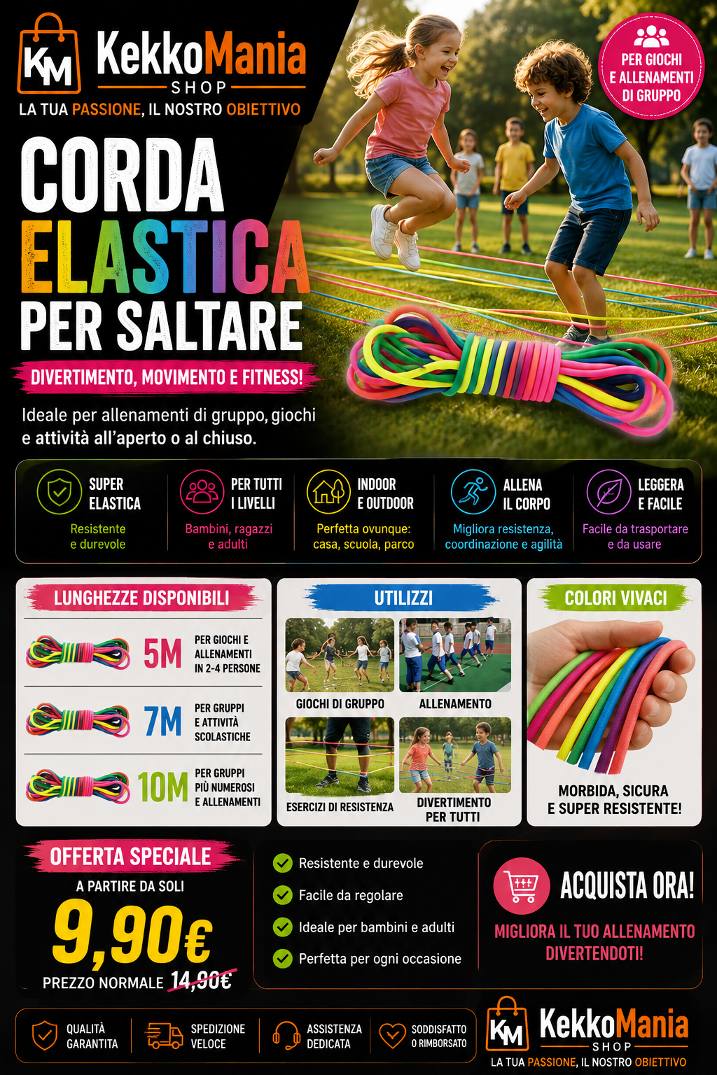 KekkoMania Shop – Corda Elastica per Saltare 5-10M Fitness