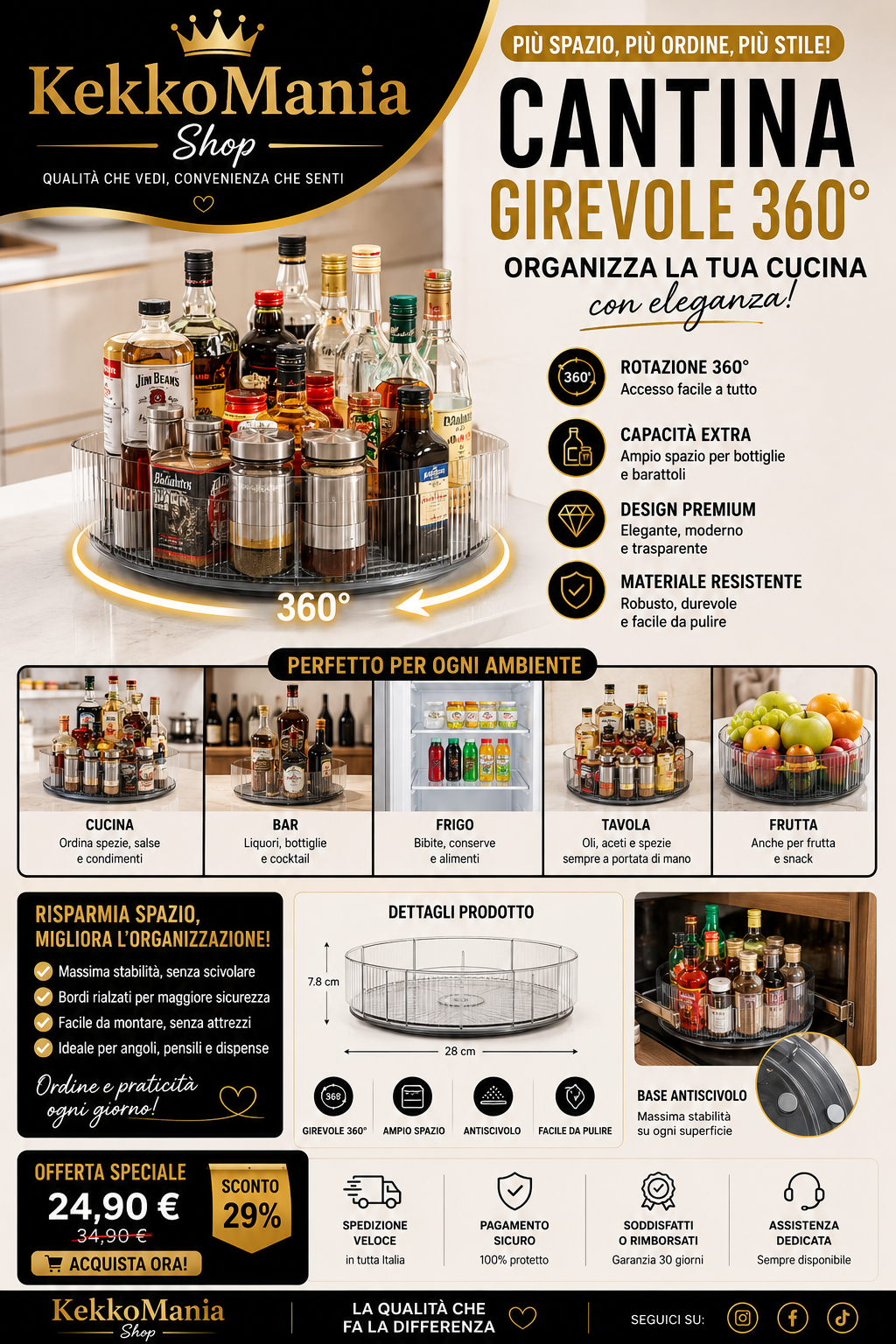 360° Rotating Spice Rack – Multifunctional Rotating Organizer for Kitchen and Bathroom