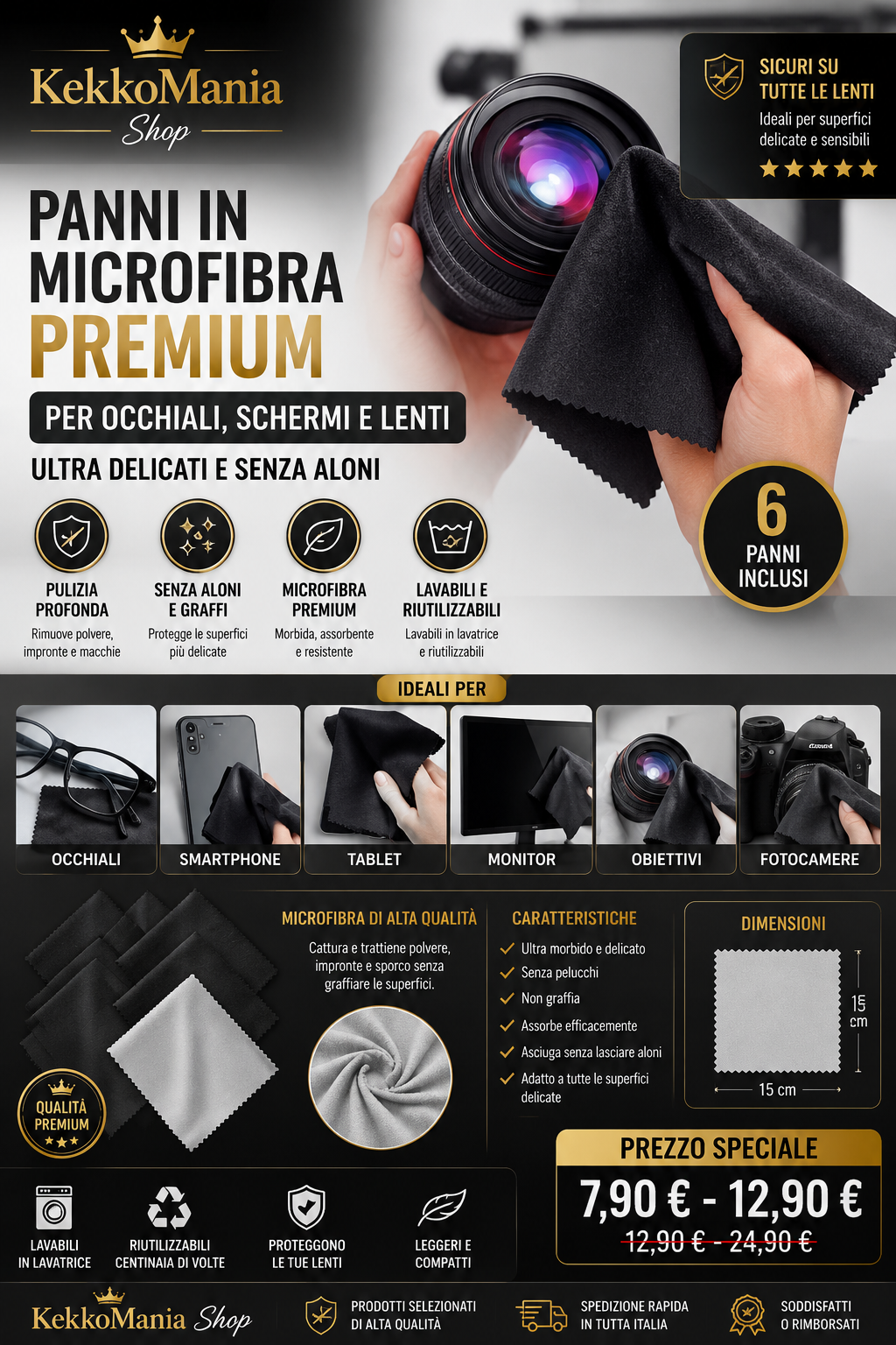 Premium Microfiber Cleaning Cloths for Glasses, Screens, and Lenses – Ultra Soft and Streak-Free