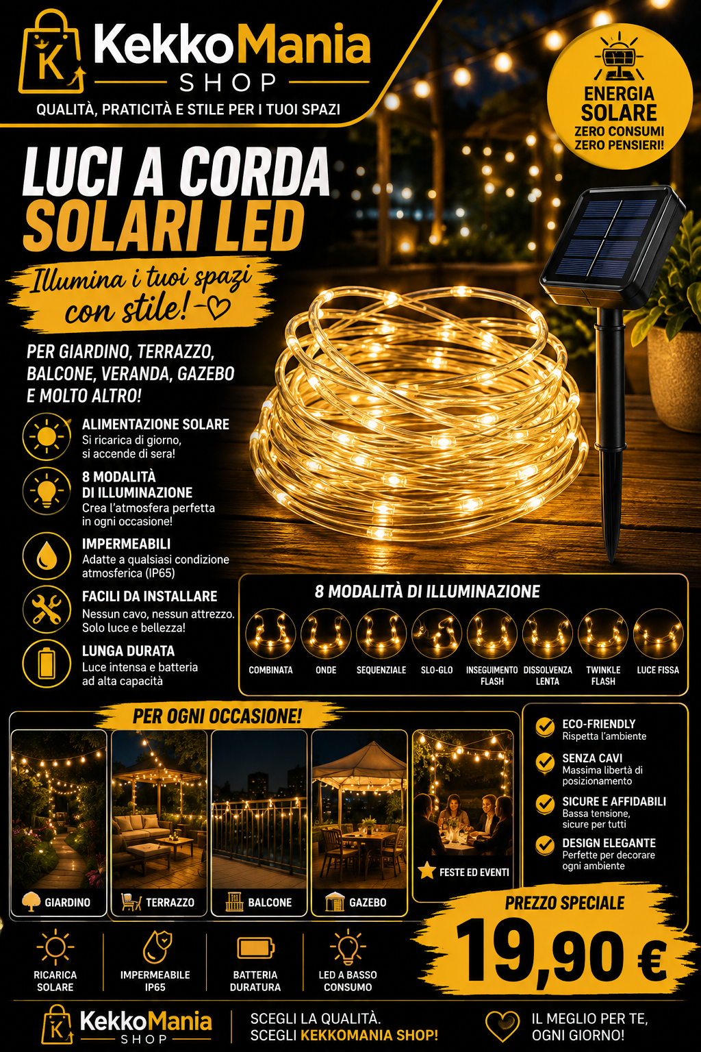 KekkoMania Shop – Outdoor LED Solar String Lights 8 Modes
