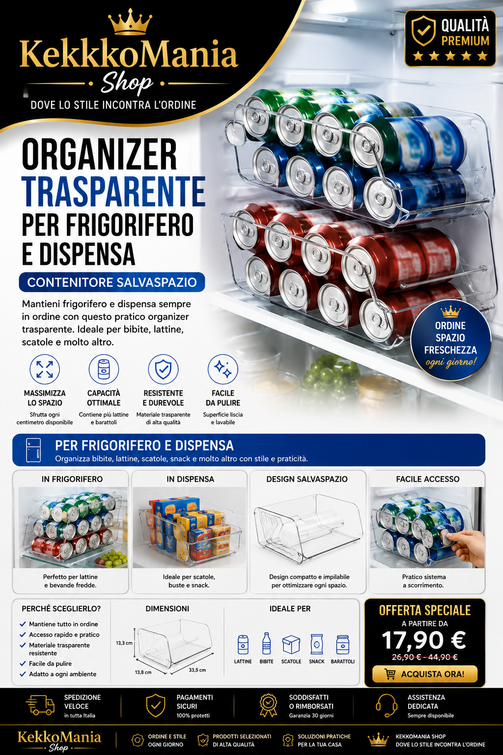 Organizer Trasparente per Frigorifero e Dispensa – Contenitore Salvaspazio