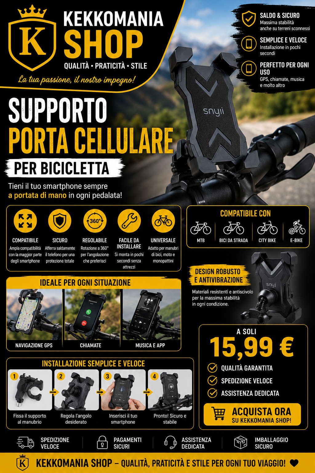 KEKKOMANIA SHOP – Bike Cell Phone Holder, Handlebar Smartphone Holder