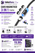 KekkoMania Shop – Cavo Magnetico 3 in 1 TOPK 360° – Micro USB, USB-C e Lightning