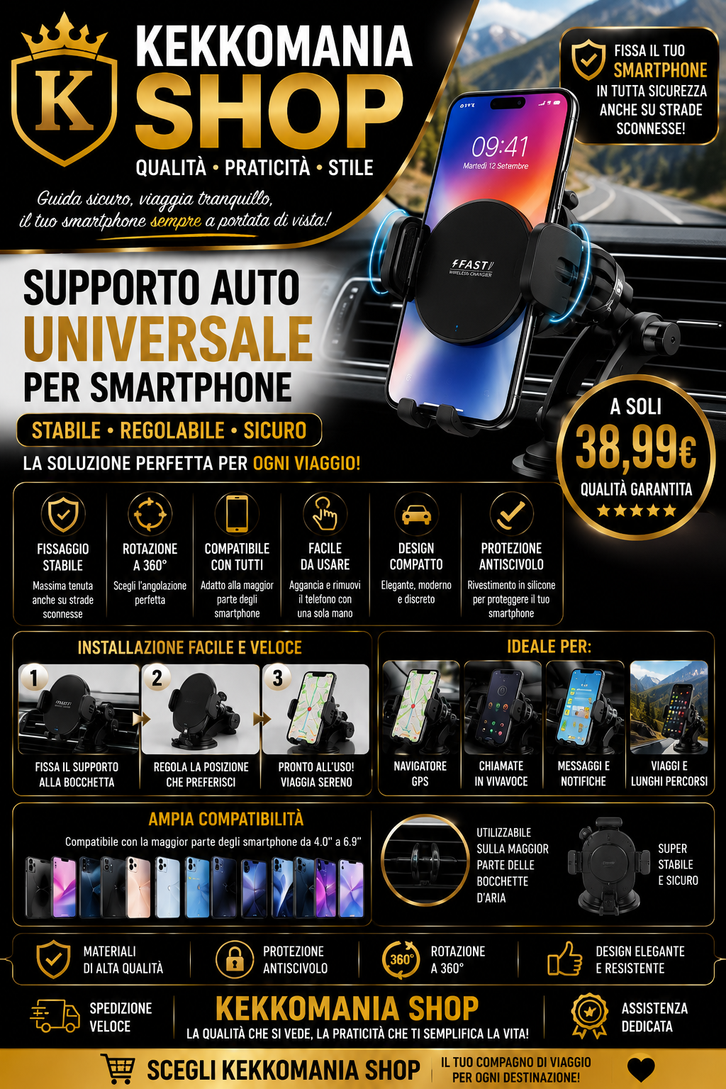KEKKOMANIA SHOP – Universal Car Phone Holder with Secure and Adjustable Fastening