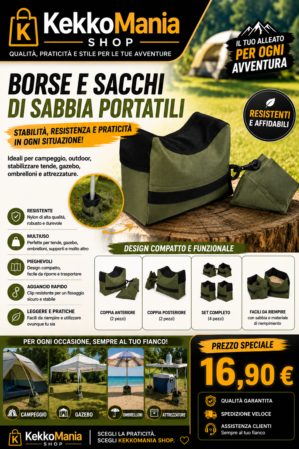 KekkoMania Shop – Sacchi di sabbia e borse portatili per outdoor e campeggio