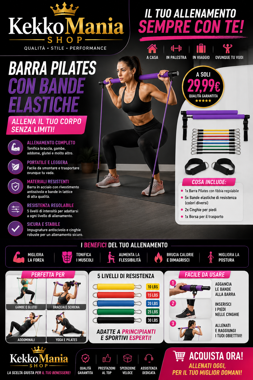 KekkoMania – Pilates & Fitness Bar with Resistance Bands