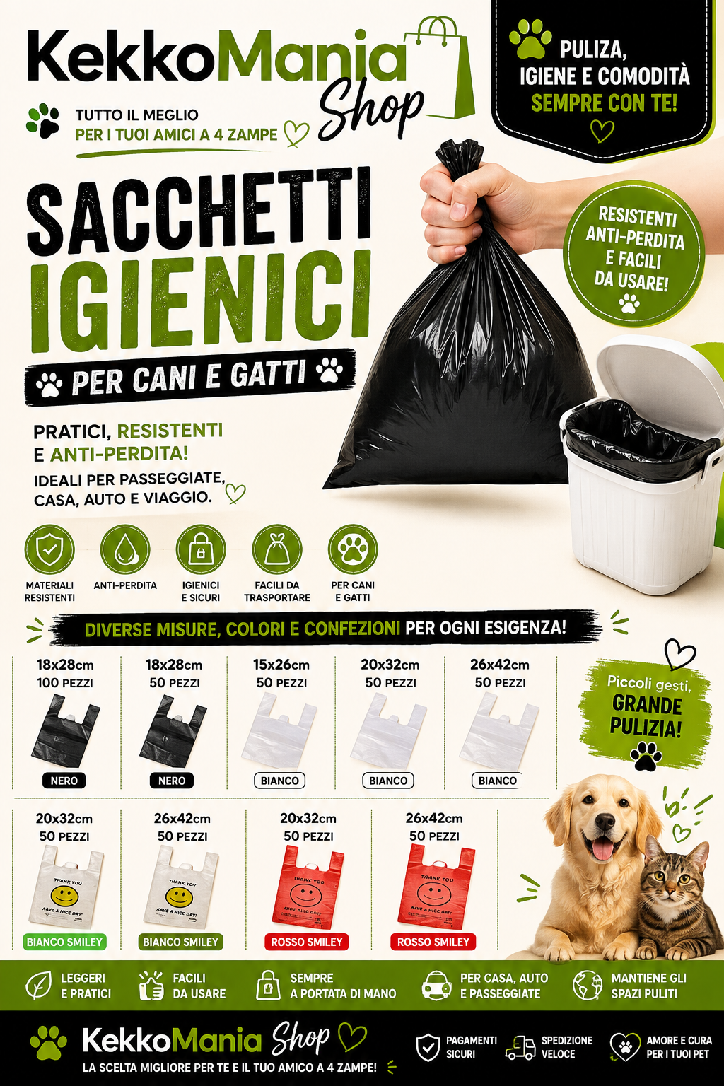 KekkoMania Shop – Sacchetti Igienici per Cani e Gatti | Resistenti e Anti-Perdita