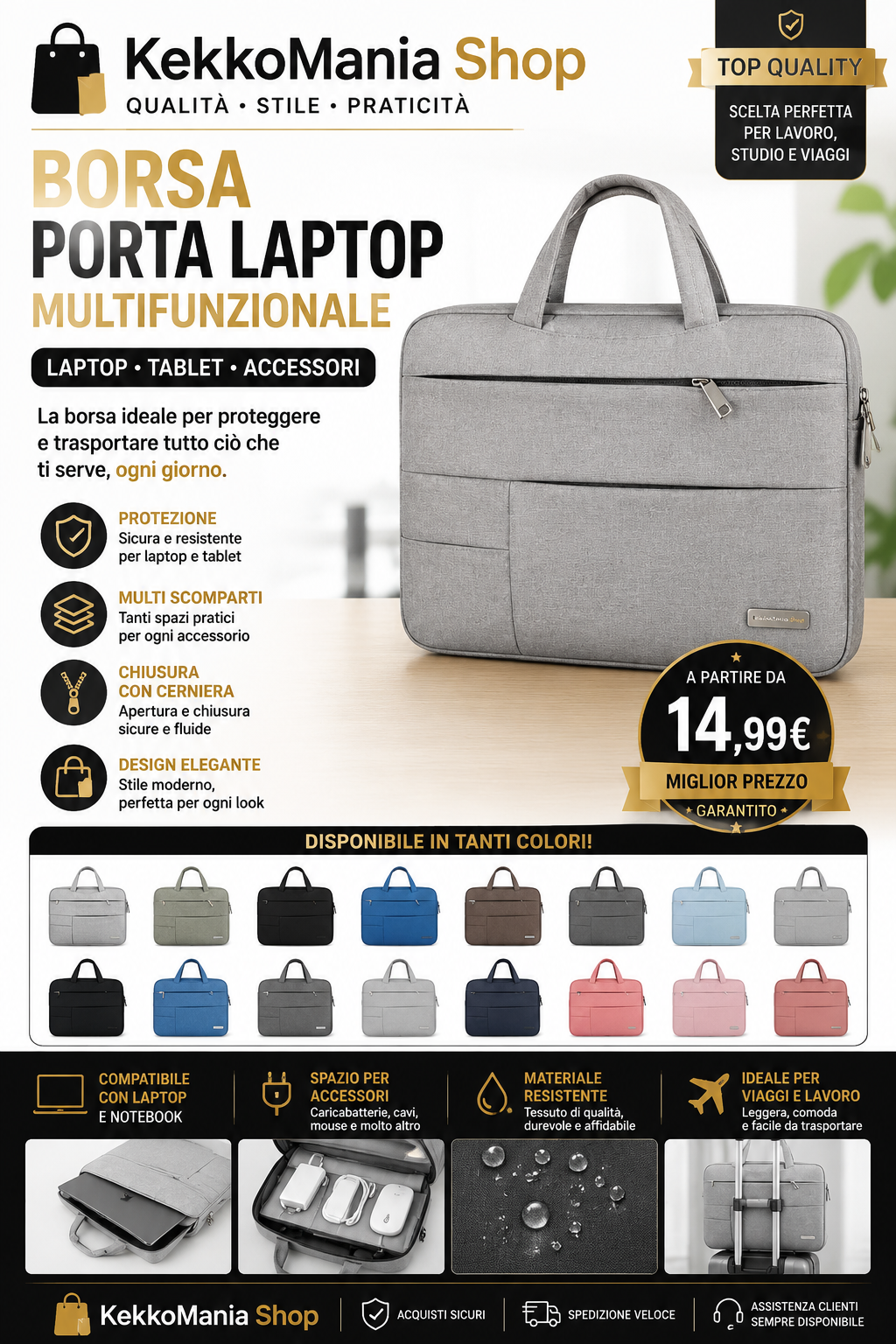 Borsa Porta Laptop Multifunzione – Custodia per Notebook e Tablet | KekkoMania Shop
