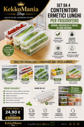 Set di 4 Contenitori Ermetici Lunghi per Frigorifero – Organizer per Verdure e Alimenti